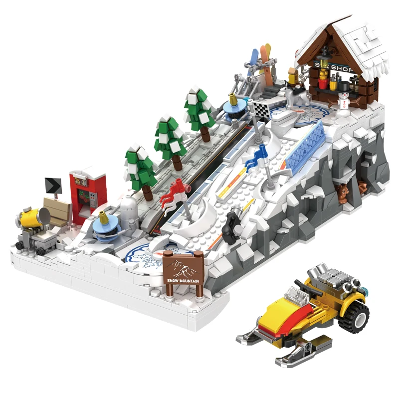 2200 pçs criativo especialista moc ski resort blocos de construção cidade pista gelo patinação pista trenó modelo modular puzzle brinquedos presente do miúdo
