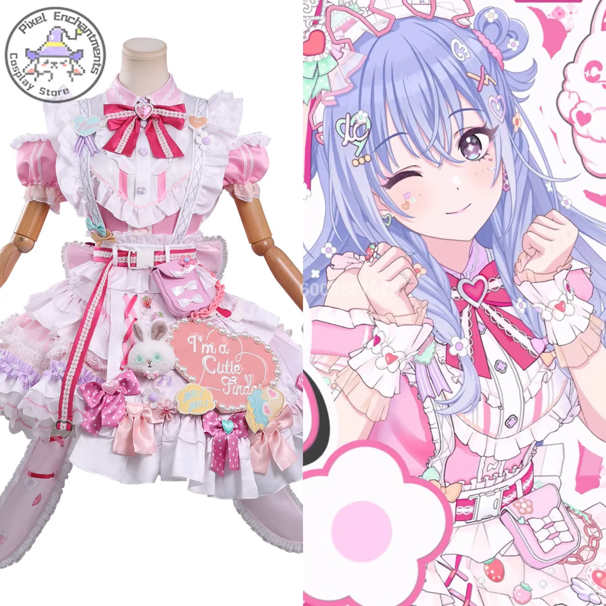 

Hot THE IDOLM Cosplay STER SHINY COLORS Costume Anime Hana Suzuki Role Playing Cute Pink Lolita Dress Outfit for Women Comic Con