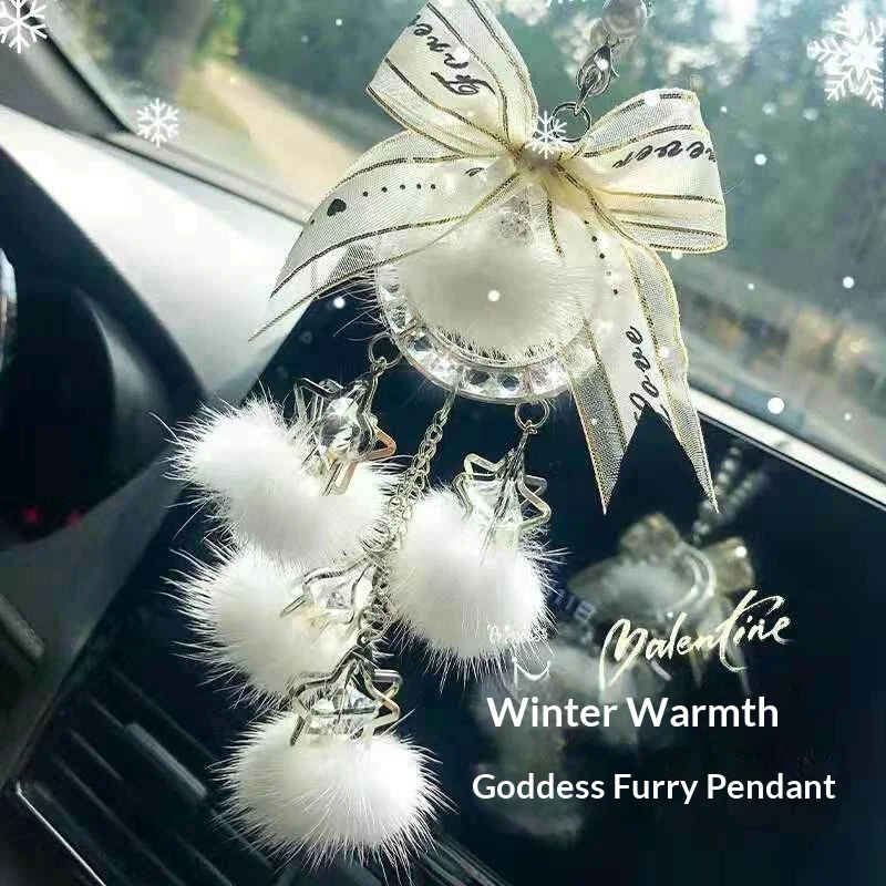 Cute Car Rearview Mirror Hanging Ornament, Girly Aesthetic Fluffy Pearl Pendant, Versatile & Fashion Car Interior Decor for Wome