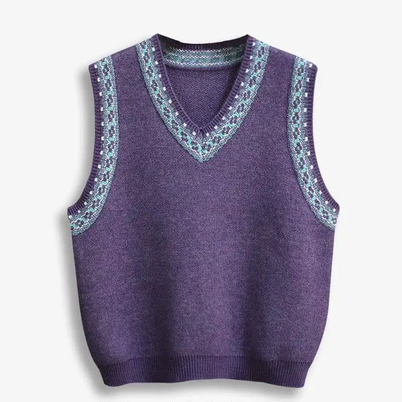 

Новый женский свободный вязаный свитер, жилет с v-образным вырезом и цветочным принтом в стиле ретро, верхняя одежда без рукавов, модный универсальный топ