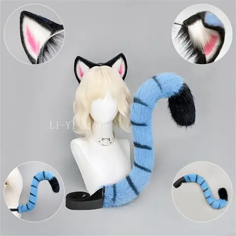 Diadema con orejas de animales con cola, accesorio de Cosplay de Anime, juego de tigre de peluche para película, grupo de chicas, juego de rol, accesorios de disfraz de Halloween
