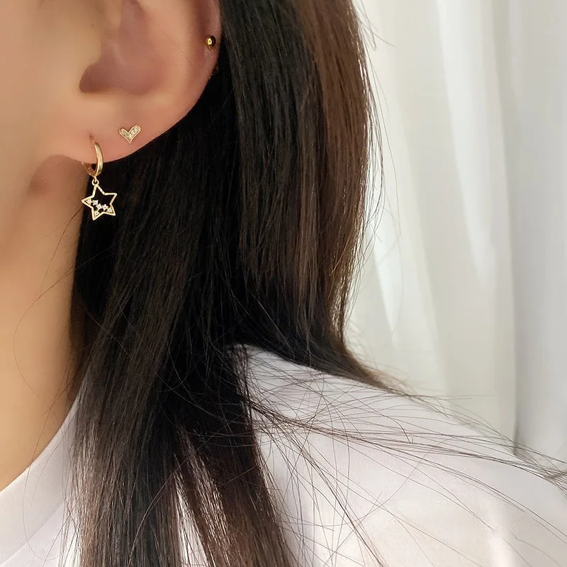 Pendiente de aro de estrella de circón a la moda para mujeres y niñas, regalo de joyería de boda para fiesta E812