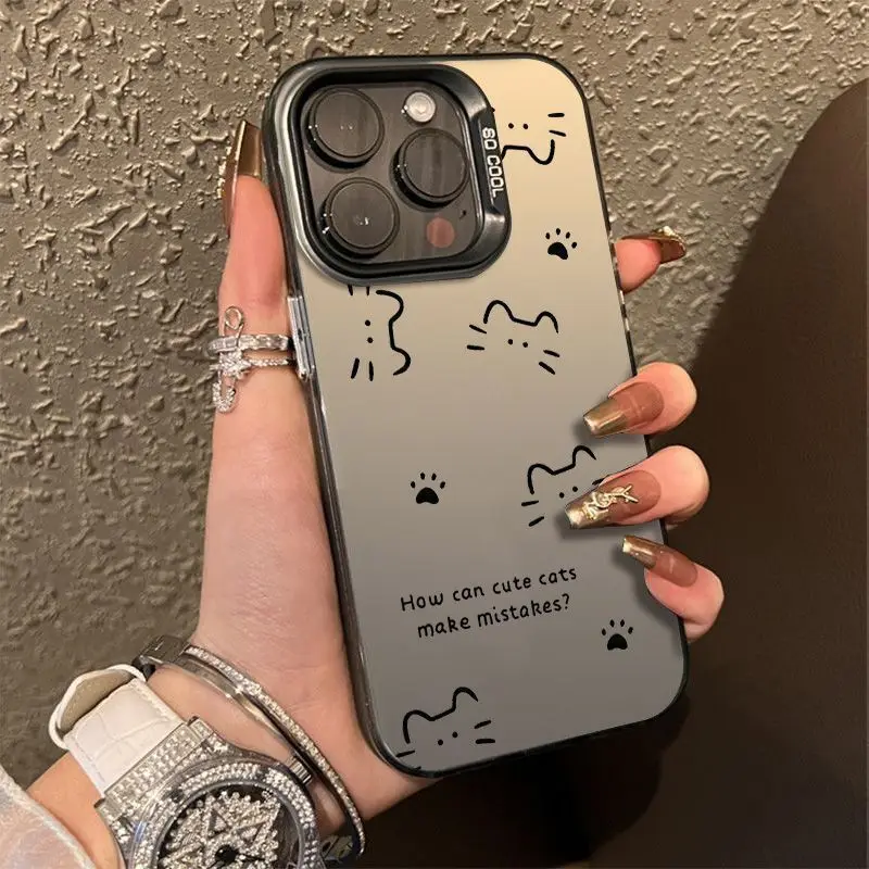 

Simple cat drawing phone case for iPhone 16 15 14 13 12 11 Pro/ Max/Plus shock-proof rear cover anti-fingerprint