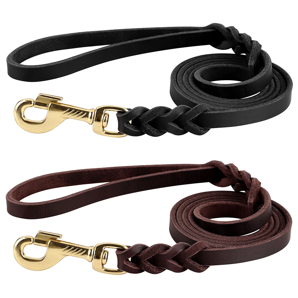 5ft Genuine Leather Dog Leash Durable Pet Products Puppy Leather Walking Training Leash Rope Lead For Small Medium Large Dogs