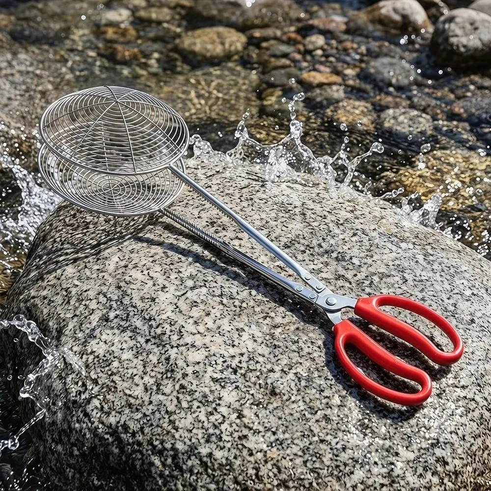 Stainless Steel Fishing Gripper Non-Slip Handle 17Cm Length Fishing Net Tong Mesh Clip Anti-Slip Design Long Handle Fishing Net