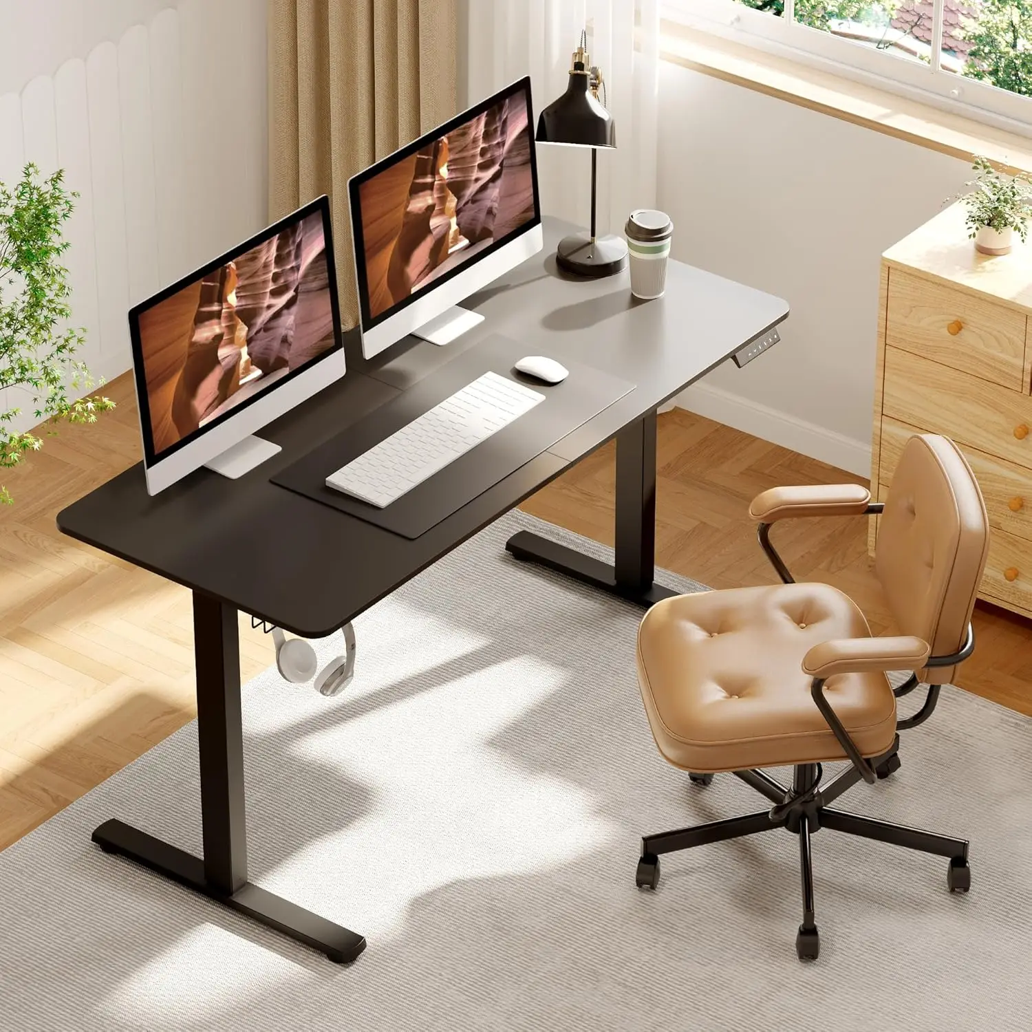 Электрический стол 55x24 дюйма с предустановленной памятью, черной столешницей и рамкой