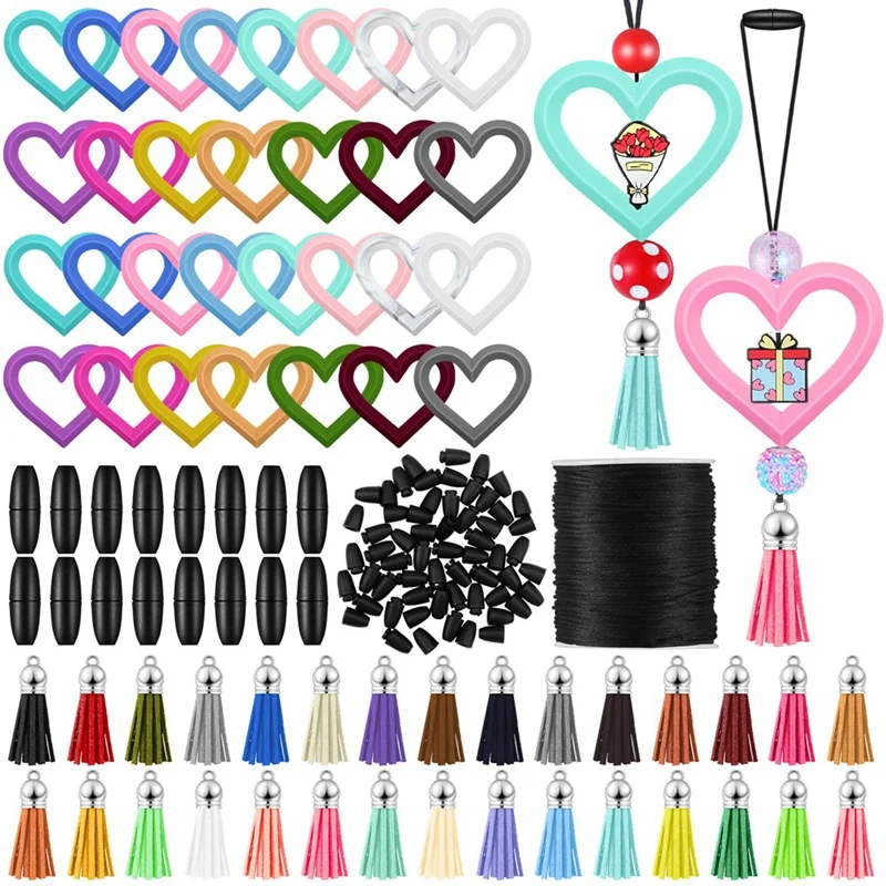 

30 Sets Silicone Beaded Ring Making Kit 65Mm Round Silicone Bead Ring And Keychain Tassel Pendant Black Buckle For DIY