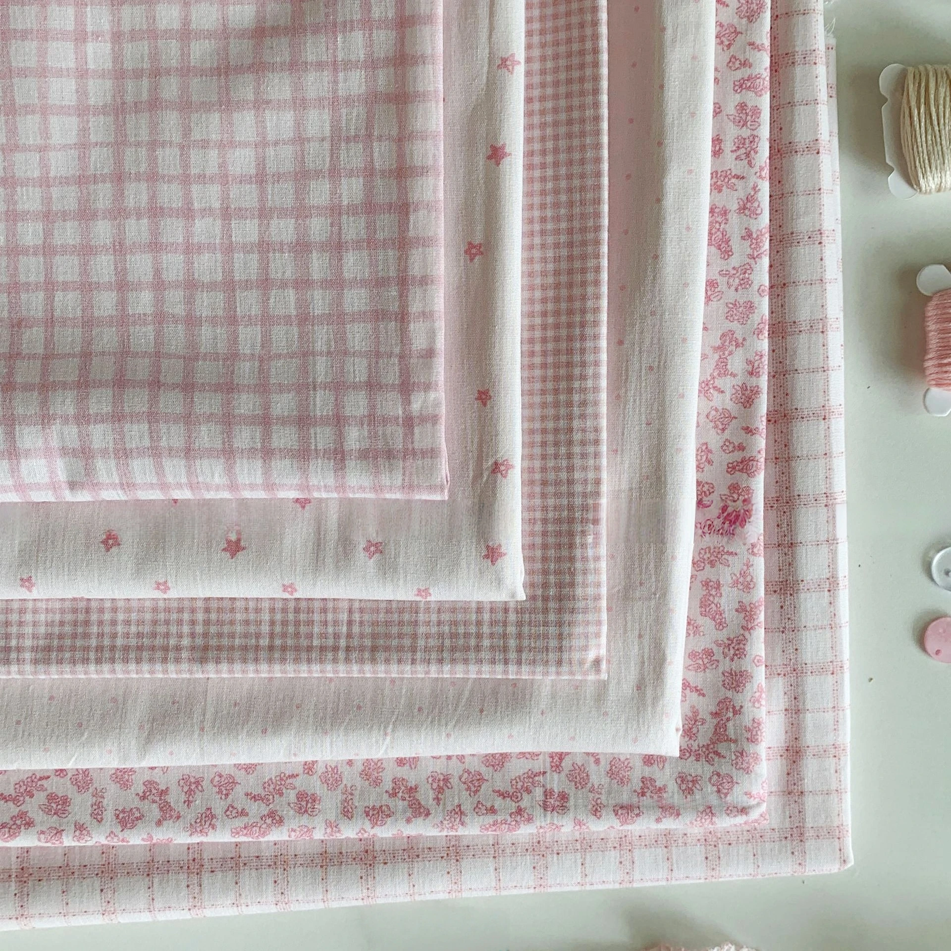 Pink Cotton Digital Print Fabric 140x50cm 40S Floral Check Design for DIY Home Wear Sewing Ins Style Women Kids Clothing