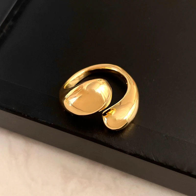 Modern Jewelry Gold Color Silver Plated Metal Minimalist Glossy Wide Open Rings For Women Men Finger Fashion Accessories