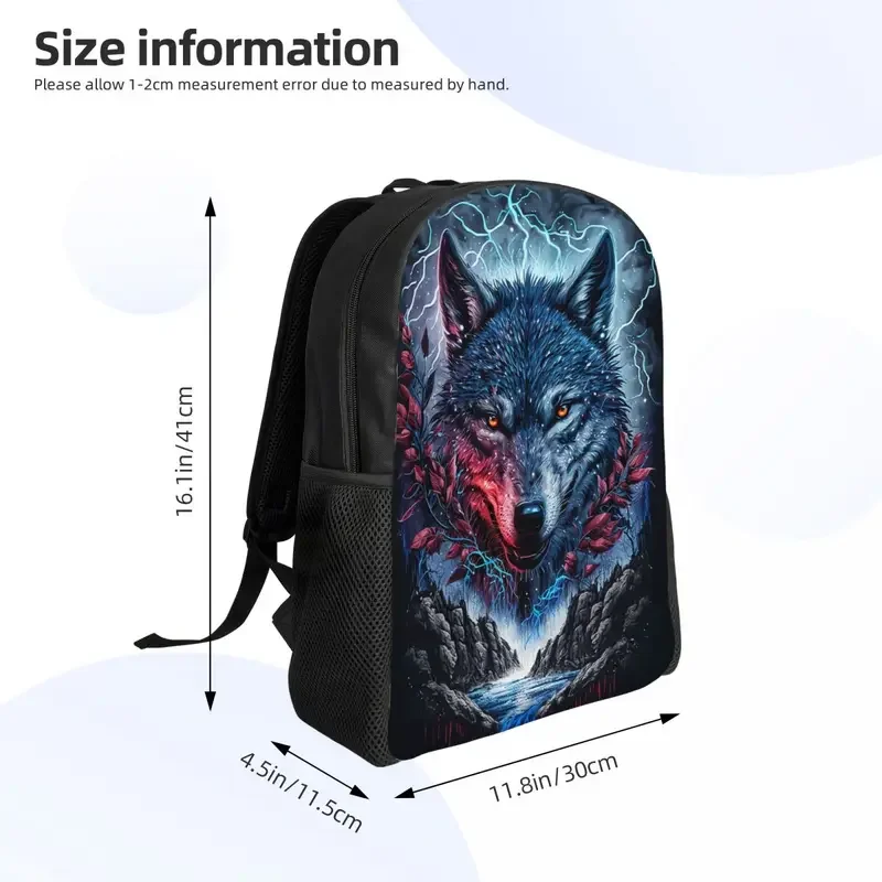 Mochila lobo animal para mulheres e homens, Saco impermeável da escola universitária, Imprimir Bookbag