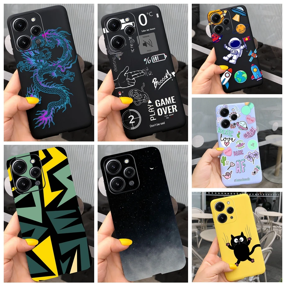 For Xiaomi Redmi 12 4G Global Phone Case Soft Liquid Silicone Back Cover For Xiomi Redmi 12 12R Redmi12 Capa Cute Cartoon Print