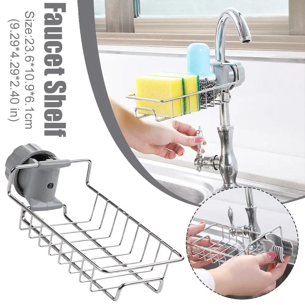 Stainless Steel Sink Drain Rack Sponge Storage Faucet Soap Kitchen Shelf Organizer Drainer Rack Holder Towel Accessories M2W8