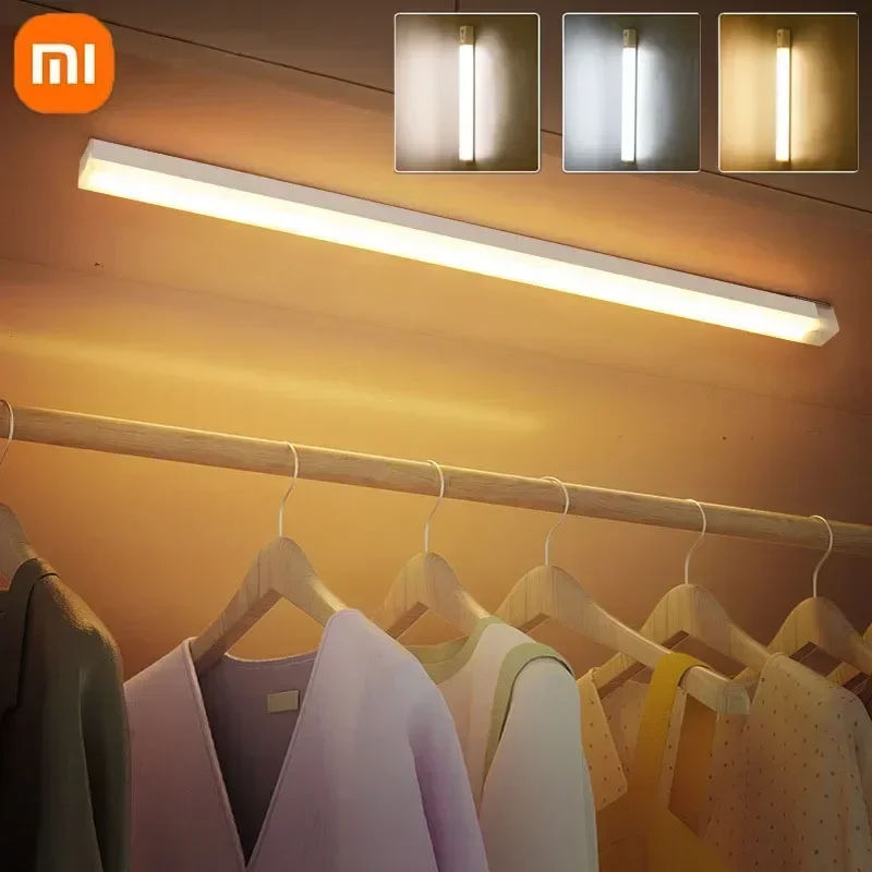 Xiaomi Nachtlicht mit Bewegungssensor, wiederaufladbare USB-Nachtlampe, kabellos, 3-Farben-LED, für Küchenschrank, Zimmer, Nachttisch