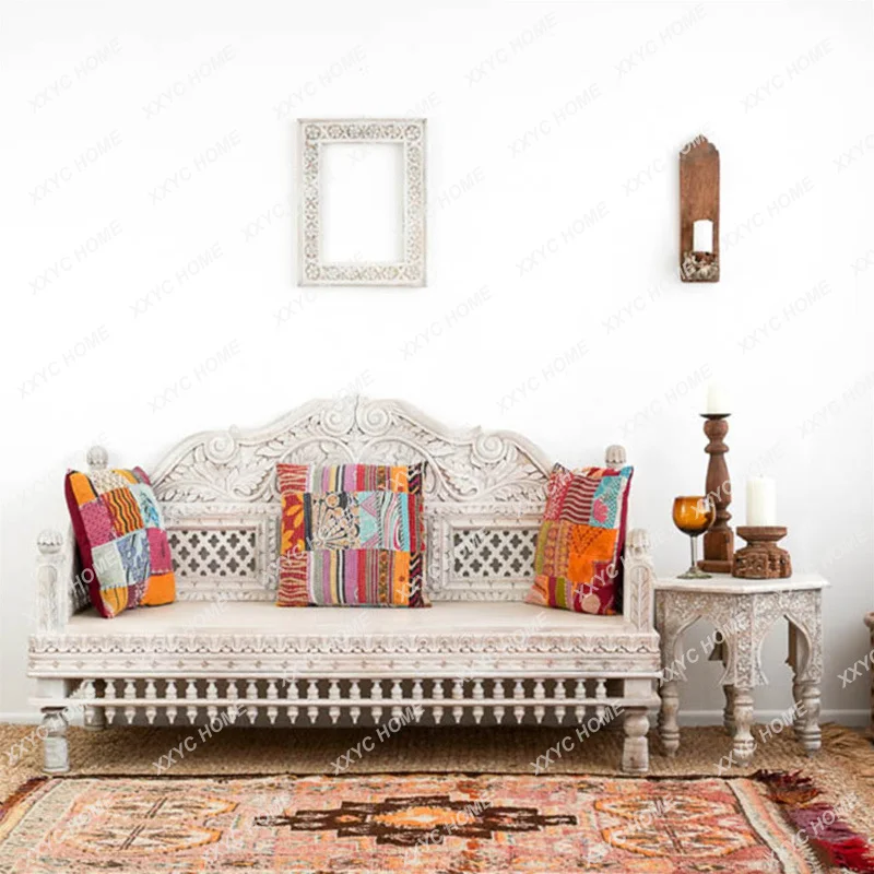 XX Three-person Sofa Solid Wood Carving Hollow Log Arhat Sofa