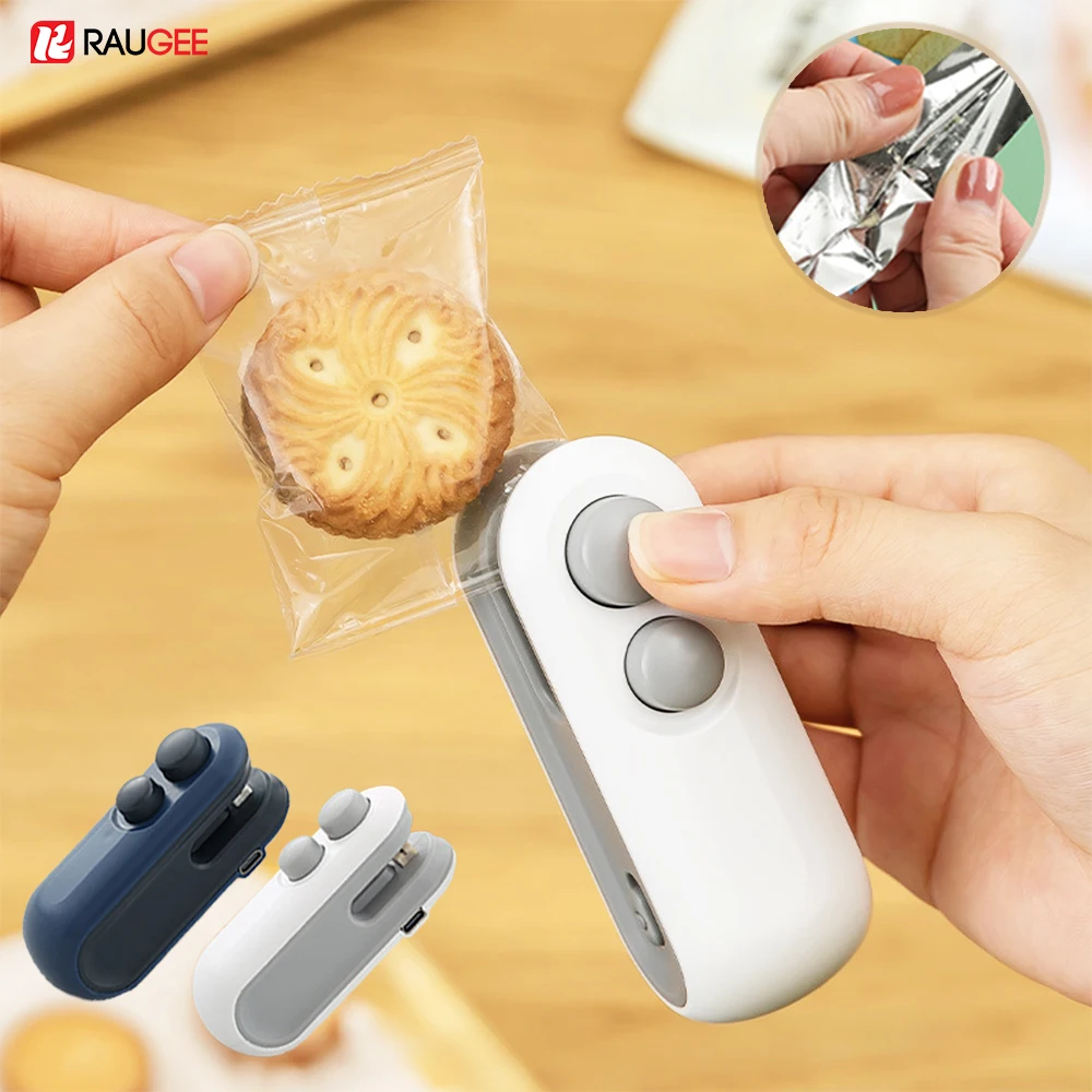 เครื่องซีลขนาดเล็ก 2 in 1 เครื่องซีลความร้อนแบบชาร์จไฟได้ เครื่องซีลถุงพลาสติกแบบพกพา เครื่องซีลปากถุง เครื่องซีลอาหารแบบใช้ความร้อน