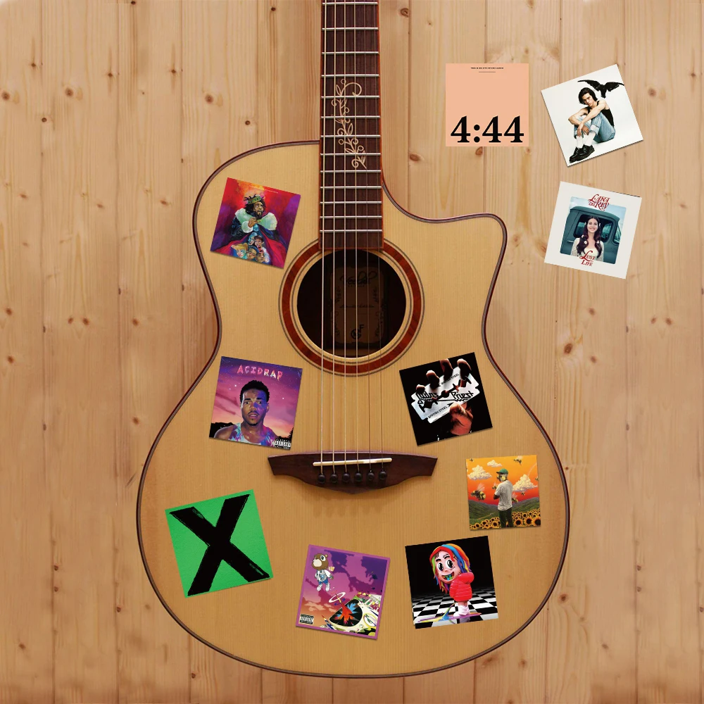 55PCS Unique Square Printed Album Covers Stickers Music Singer Collage Kit Guitar Room Wall Art Posters PVC Decals 4.5x4.5cm