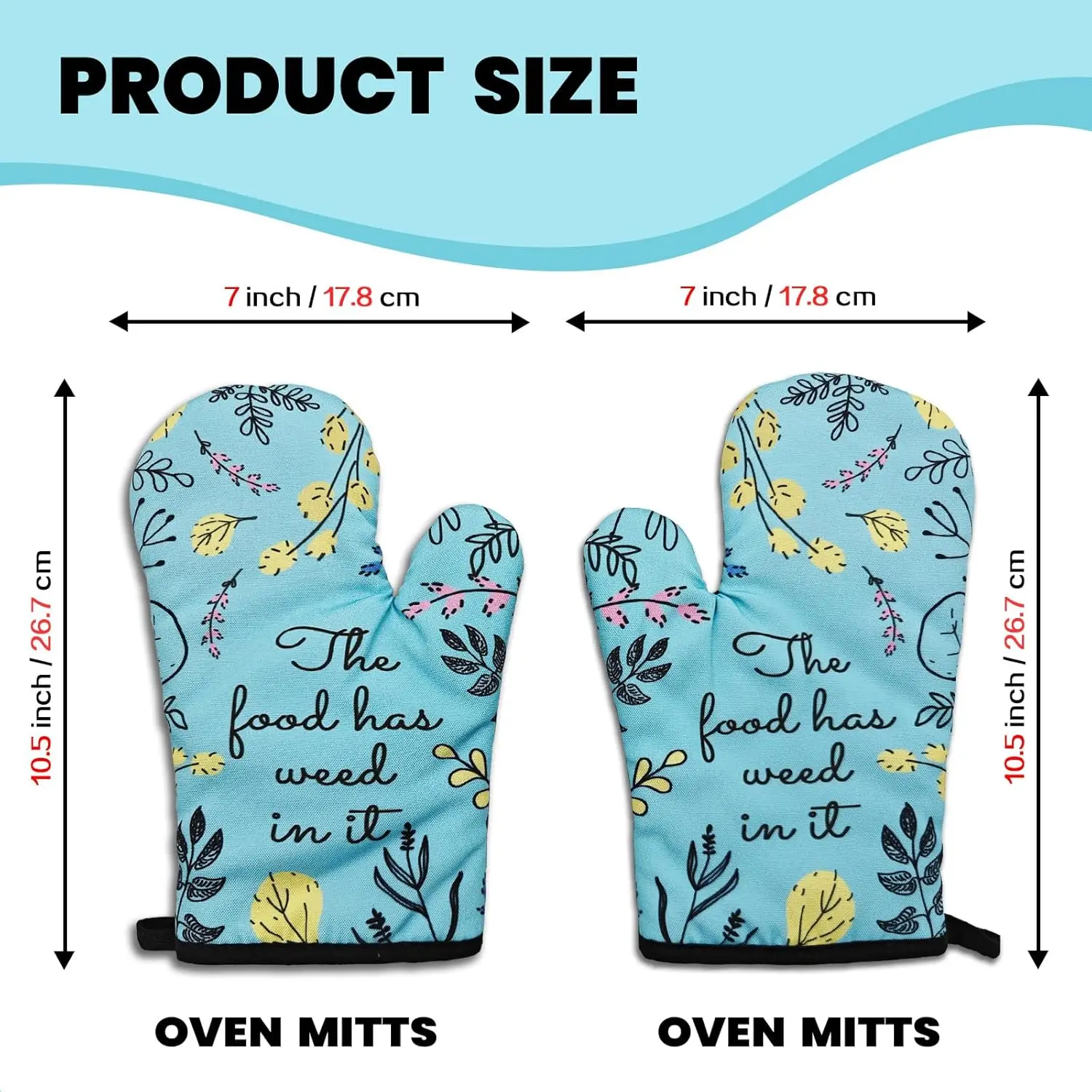 2 Pcs Funny Oven Mitts The Food Has Weed in It Heat Resistant Mitts Trendy Non-Slip Baking Mitts with Hanging Loop