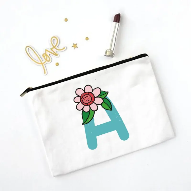 Women‘s 26 Letter Name Printed Cosmetic Storage Bag Outdoor Travel Bag Beauty Lipstick Cushion Makeup Bag Wedding Party Wash Bag