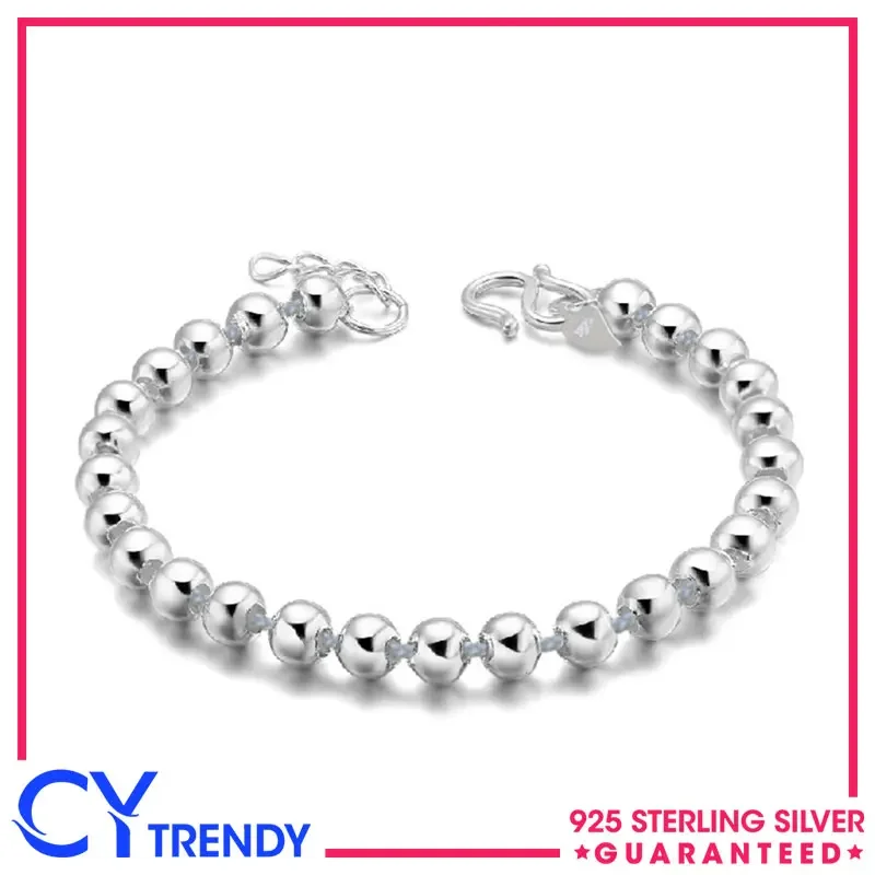 

5mm Simple 925 Sterling Silver Ball Beaded Women's Charm Bracelet Chain