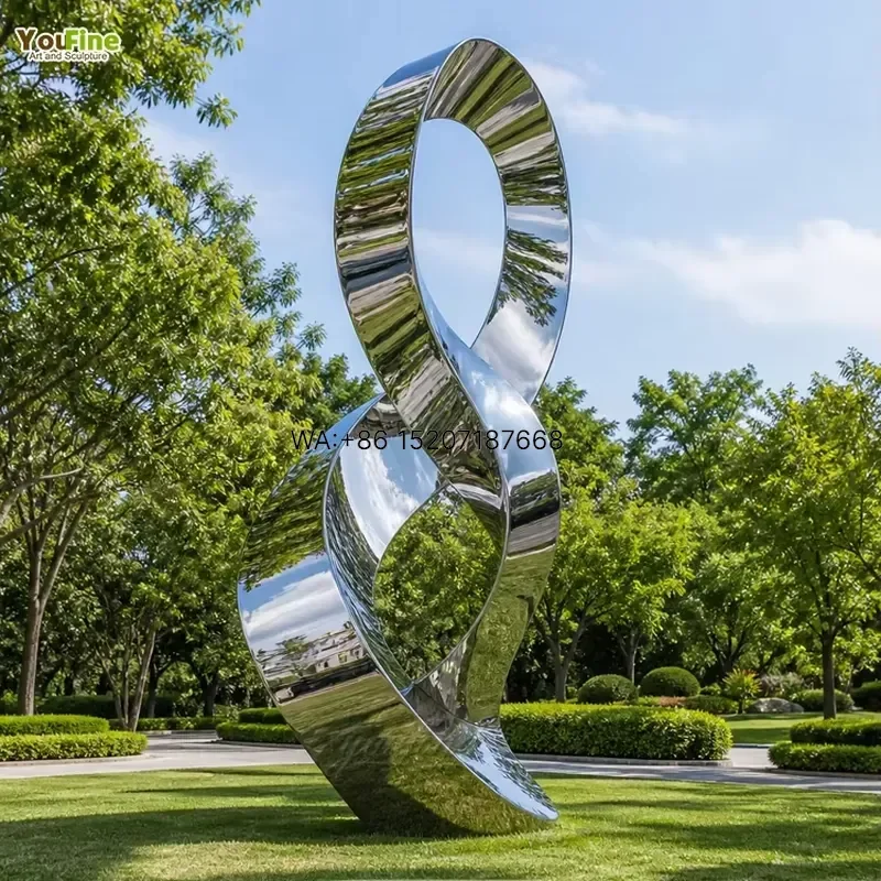 Wmwmnu for Mirror Polished Stainless Steel Ribbon Abstract Sculpture Large Outdoor Garden Statue Waterproof Rustproof Park