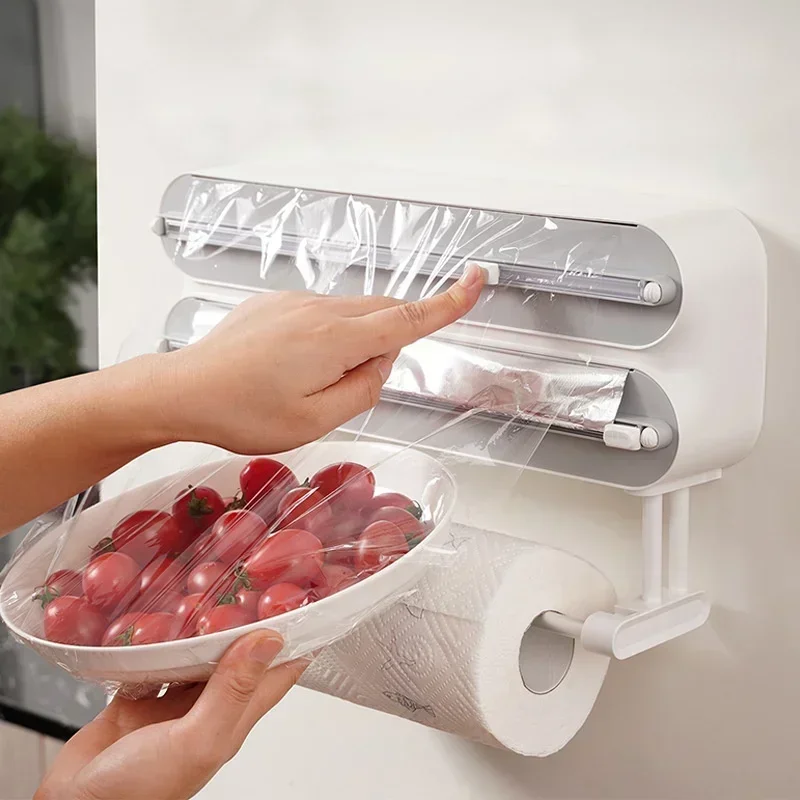 Magnetic Wall Mount Film Dispenser Cutter Aluminum Foil Dispenser Stretch Food Film Paper Holder Organizer Kitchen Accessories