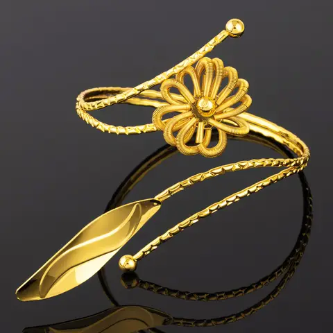 가나 유행 꽃 잎 여성을위한 모양 Armlet 두바이 어퍼 팔 중공 팔찌 파티 결혼식 부활절 조절 보석 선물