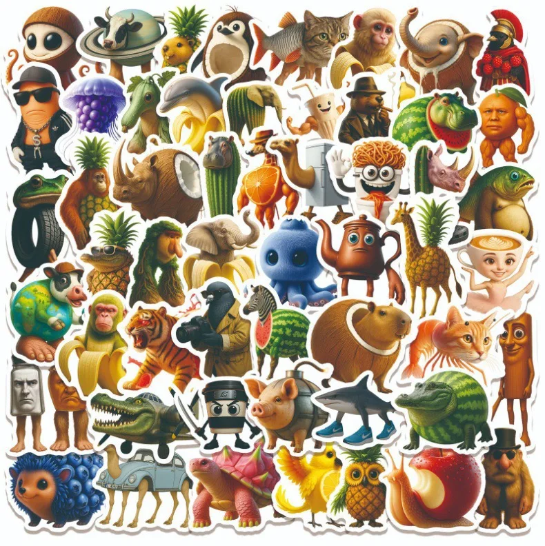 

10/60pcs Abstract Animal Stickers Tung Tung Sahur Italian Brainrot Animals Cartoon Decal DIY Phone Fridge Guitar Car Kids Toy
