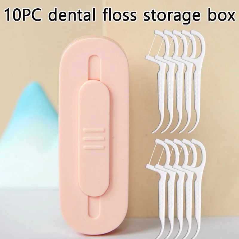 Two Way Portable Floss Dispenser Includes 10 Flosses Automatic Pop-up Floss Organiser Oral Care Push-out Floss Holder Travel Set