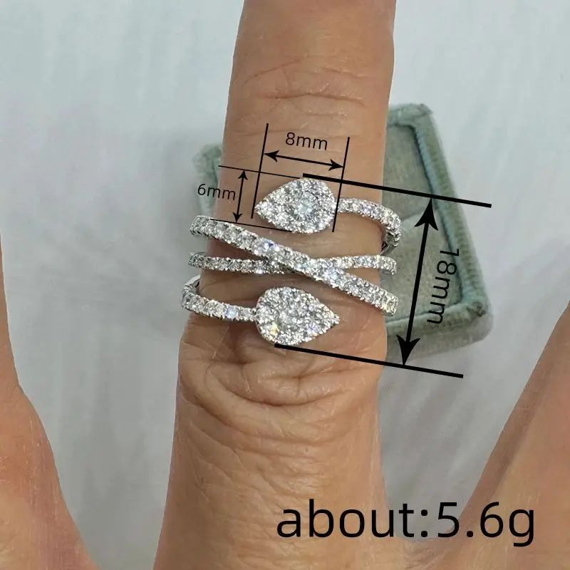 Women's 925 Sterling Silver Waterdrop Cross Zircon Paved Ring