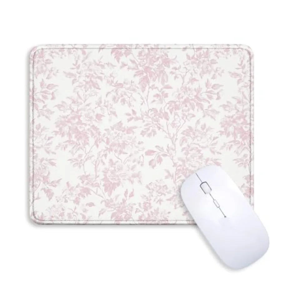 

Vintage Pink French Toile de Jouy Mouse Pad Non-Slip Rubber Base for Desk Laptop Gaming Office for Women, Pink and White Farmho