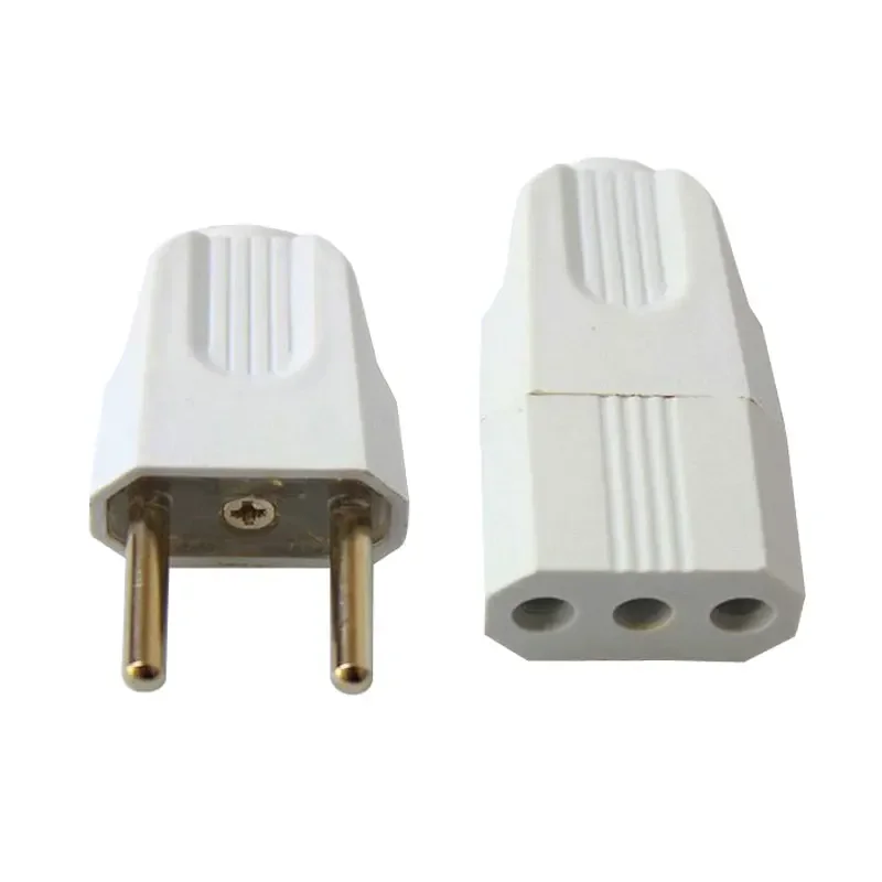 1pc EU European 2 Pin AC Electric Power Male Plug Female Socket Outlet Adaptor Adapter Wire Rewireable Extension Cord Connector