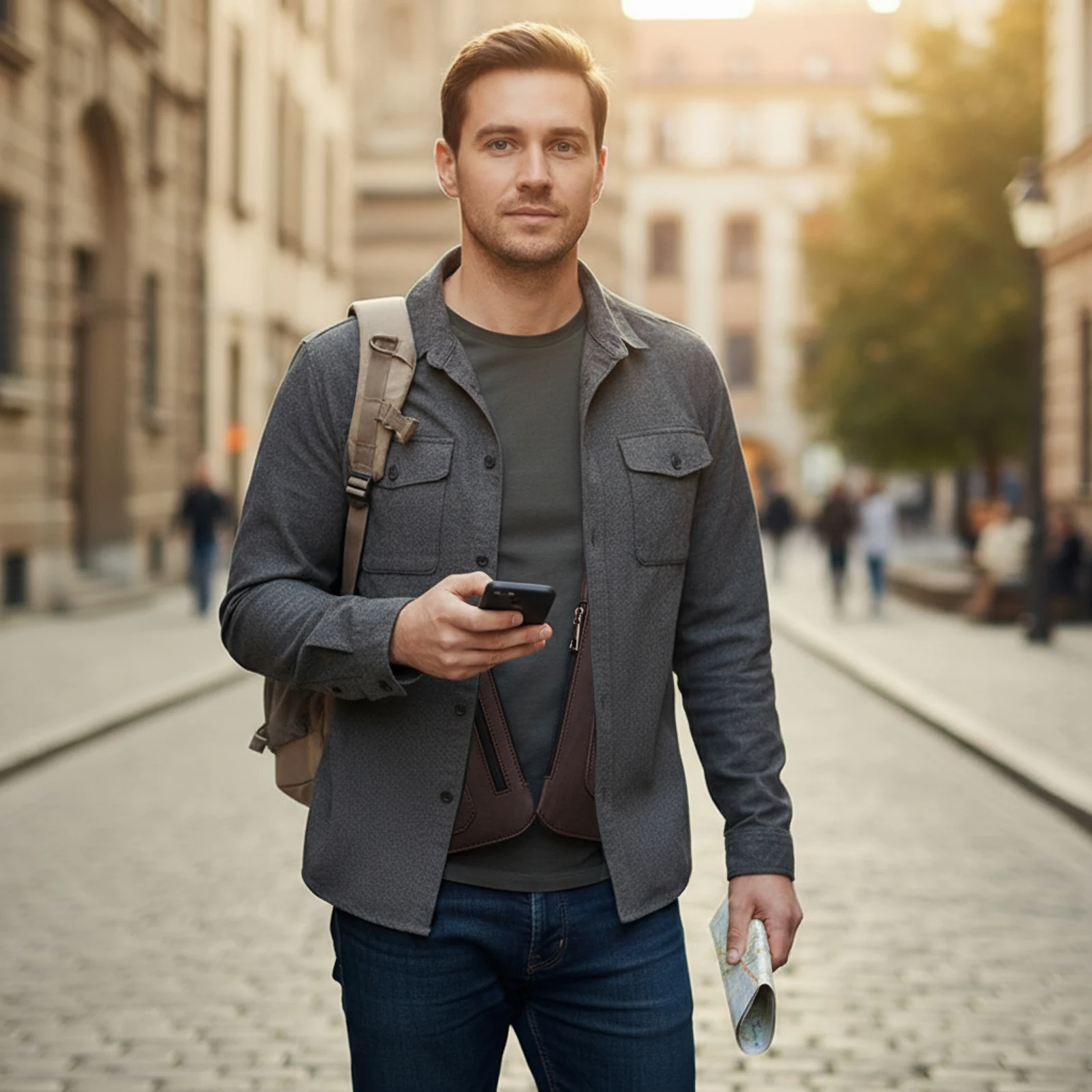 

PU Leather Underarm Strap Wallet Pocket Multi-Pocket Underarm Shoulder Bag Anti-Theft Tactical Bag for Men Women Travel Outdoors