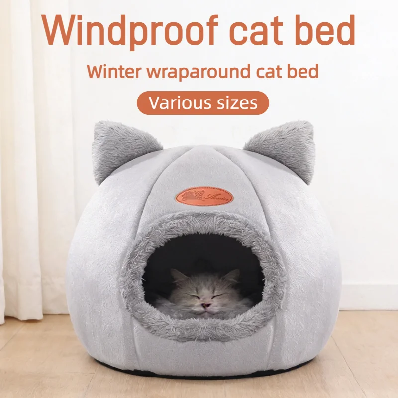 

Зимняя теплая лежанка для кошек, полузакрытая конструкция, ветрозащитная и морозостойкая, большая модель, комфортная и теплая лежанка для домашних животных для домашнего использования.
