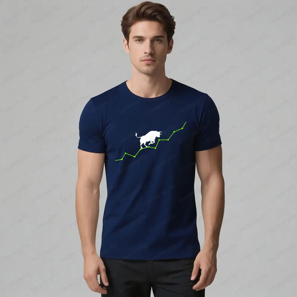 سوق الأسهم الثور تي شيرت الأسهم الارتفاع التي شيرت الأسهم تاجر المحملة القمم الرجال النساء الصيف الحياة اليومية Crewneck القطن قصير الأكمام #3