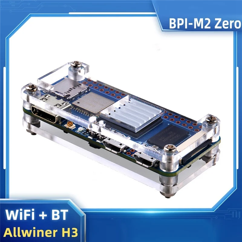 For Banana Pi -M2 Zero Allwinner H3 4-Core 512MB DDR3 RAM Open Source PC Development Board+Acrylic Case+Heat Sink Kit