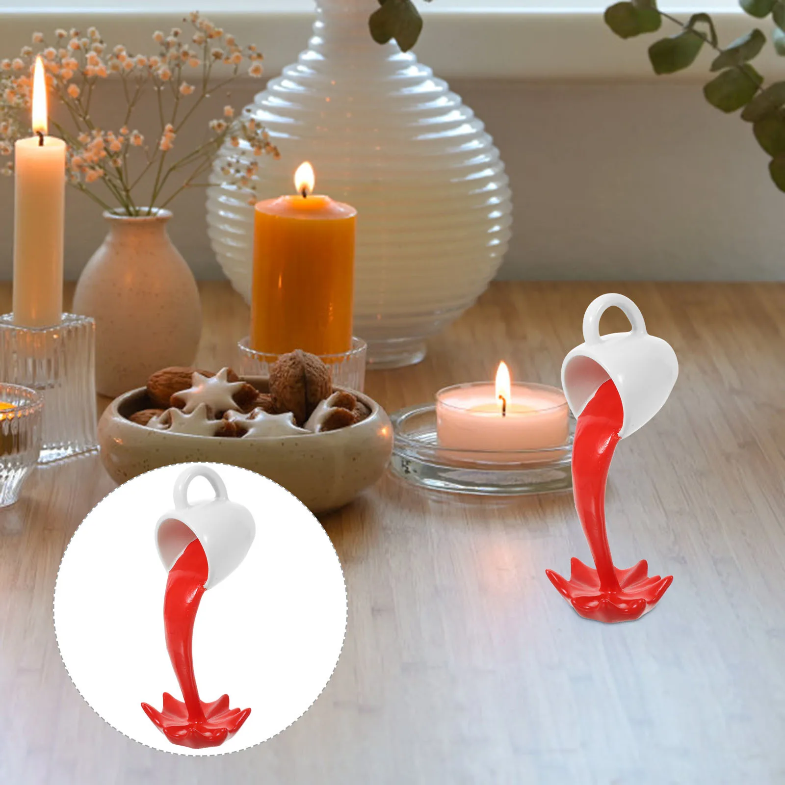 

Unique Floating Coffee Cup Decor Handcrafted Resin Spilling Mug Sculpture for Living Room Bedroom Desk Accessory