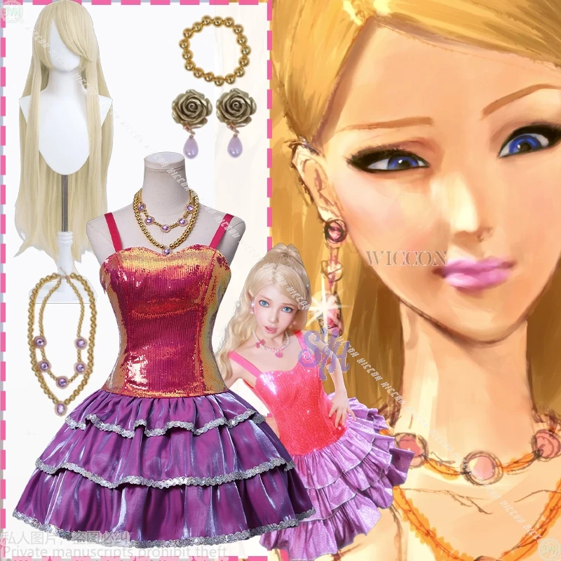 

Jirai Kei Girls Lolita Halloween Cos Anime Dream Movie Houseeee Cosplay Fashion Hot Pink Mini Sling Top Sparkling Y2K Cake Dress