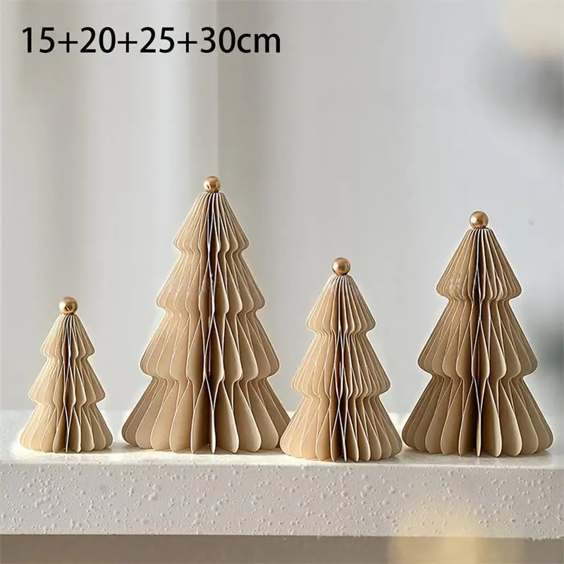 4 Stück 3D-Wabenpapier-Weihnachtsbaum-Dekorationen, faltbare Weihnachtsbaum-Ornamente, DIY-Tischdekoration, Heim- und Feiertagsparty-Dekoration – Detail 7