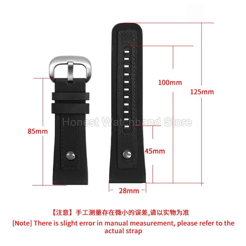Pulseira de relógio de couro 28mm para SevenFriday B-01 P2 M3 Q1 Elasticidade respirável Resistente a manchas Pulseira de couro genuíno Bown Black