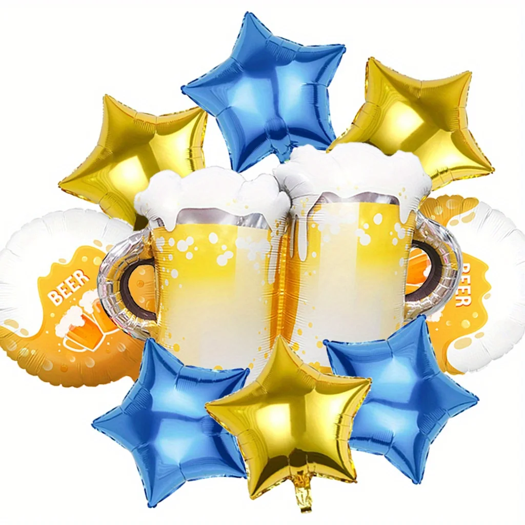 Juego de globos para Festival de la cerveza de Munich, globos de papel de aluminio, tazas de cerveza y globos de estrellas, decoración para fiesta y Festival, 6/9 Uds.