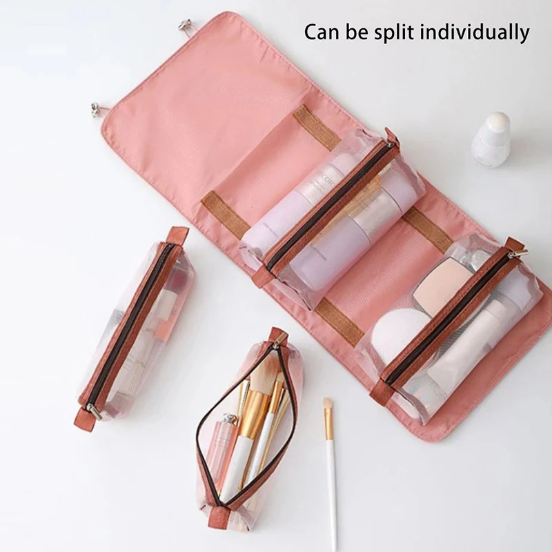 4 In1 Makeup Bag organizer Women Zipper Mesh Large Capacity Cosmetics Pouch Foldable Portable Travel Wash Storage Bag