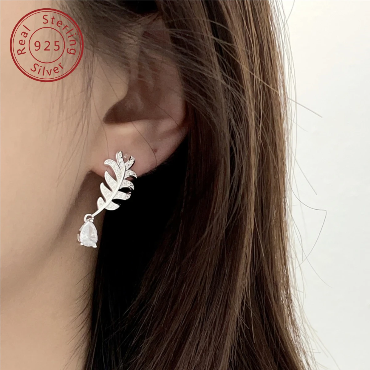 925 silver feather earrings, autumn and winter new collection, niche style, seiko inlay, full of texture, light luxury design