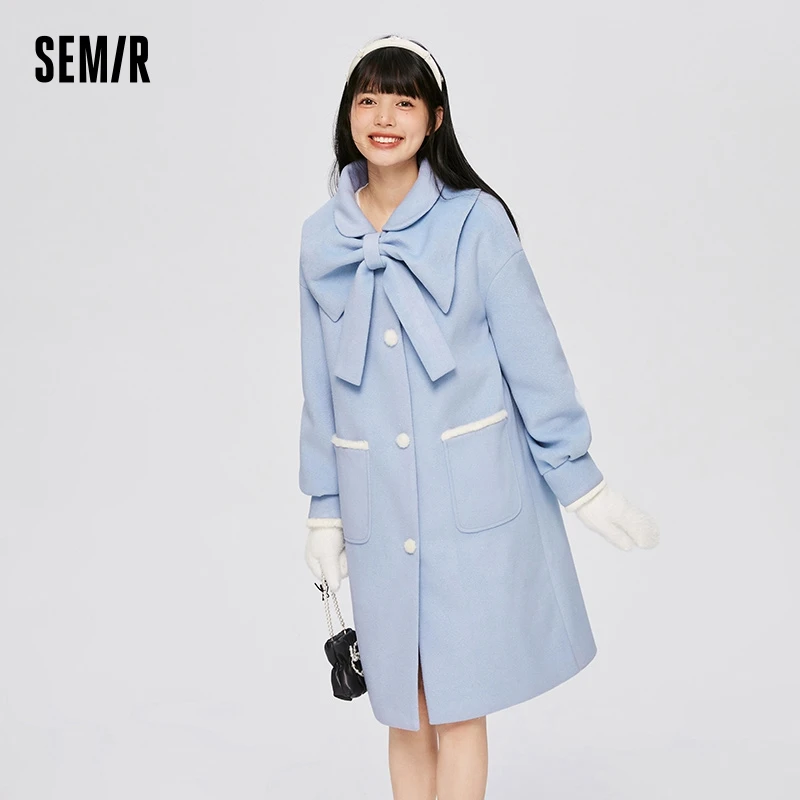 

Semir Coat Women Long Design Lapel Sweet Gentle 2022 Winter New Loose Literary Imitation Wool Coat