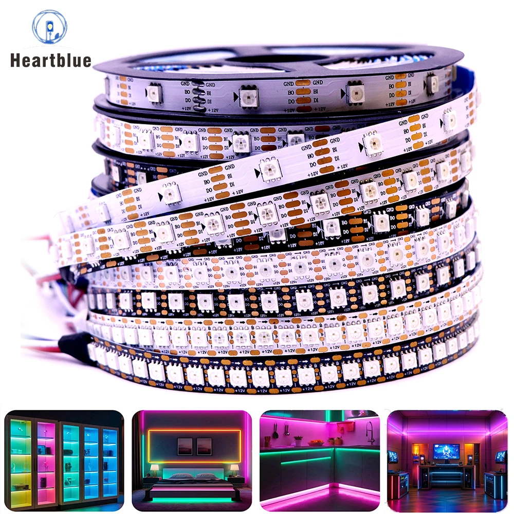 

Led Pixel Strip Light 12V WS2815 SMD 5050 RGB Individually Addressable WS2811 WS2812 Smart 30/60/144leds/m Black/White PCB IP30