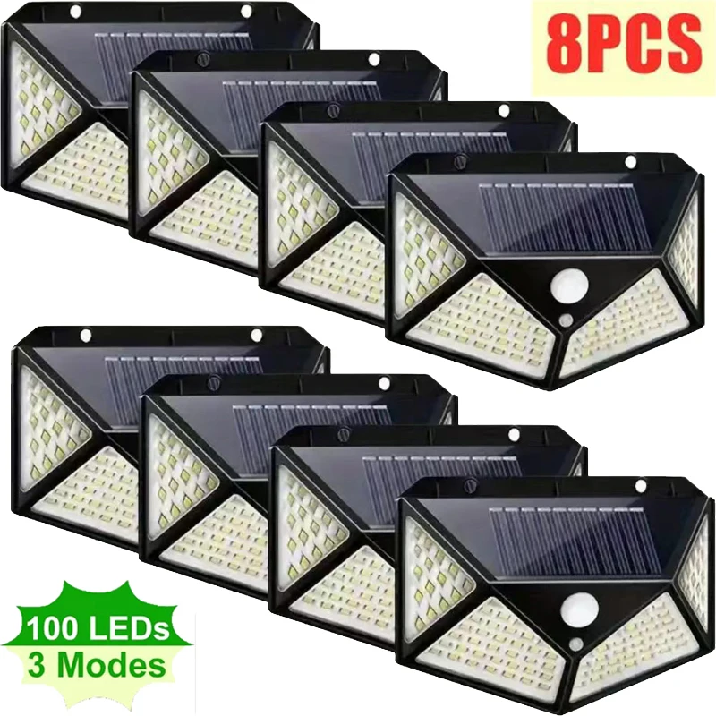 

2/4/6/8Pcs 100 LED Solar Wall Light Outdoor Solar Lamp PIR Motion Sensor Solar Powered Sunlight Street Light for Garden Light