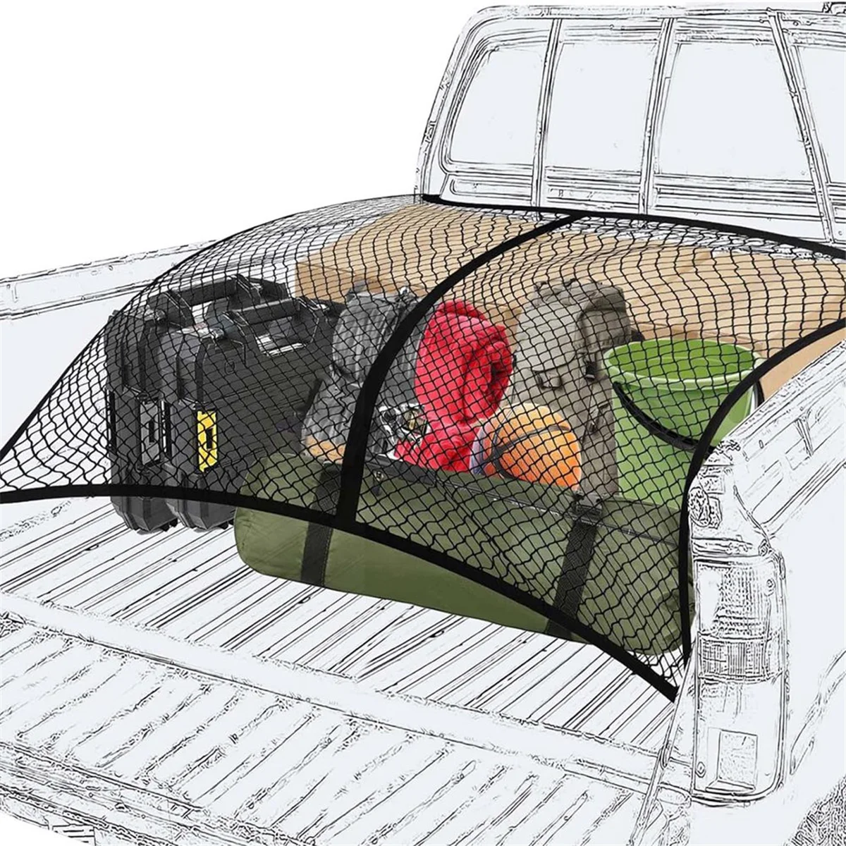 Highly Elastic Cargo Net for Pickup Truck Bed, Truck Bed Cargo Net Mesh, 4x4ft Stretches to 8x8ft Truck Bed Net