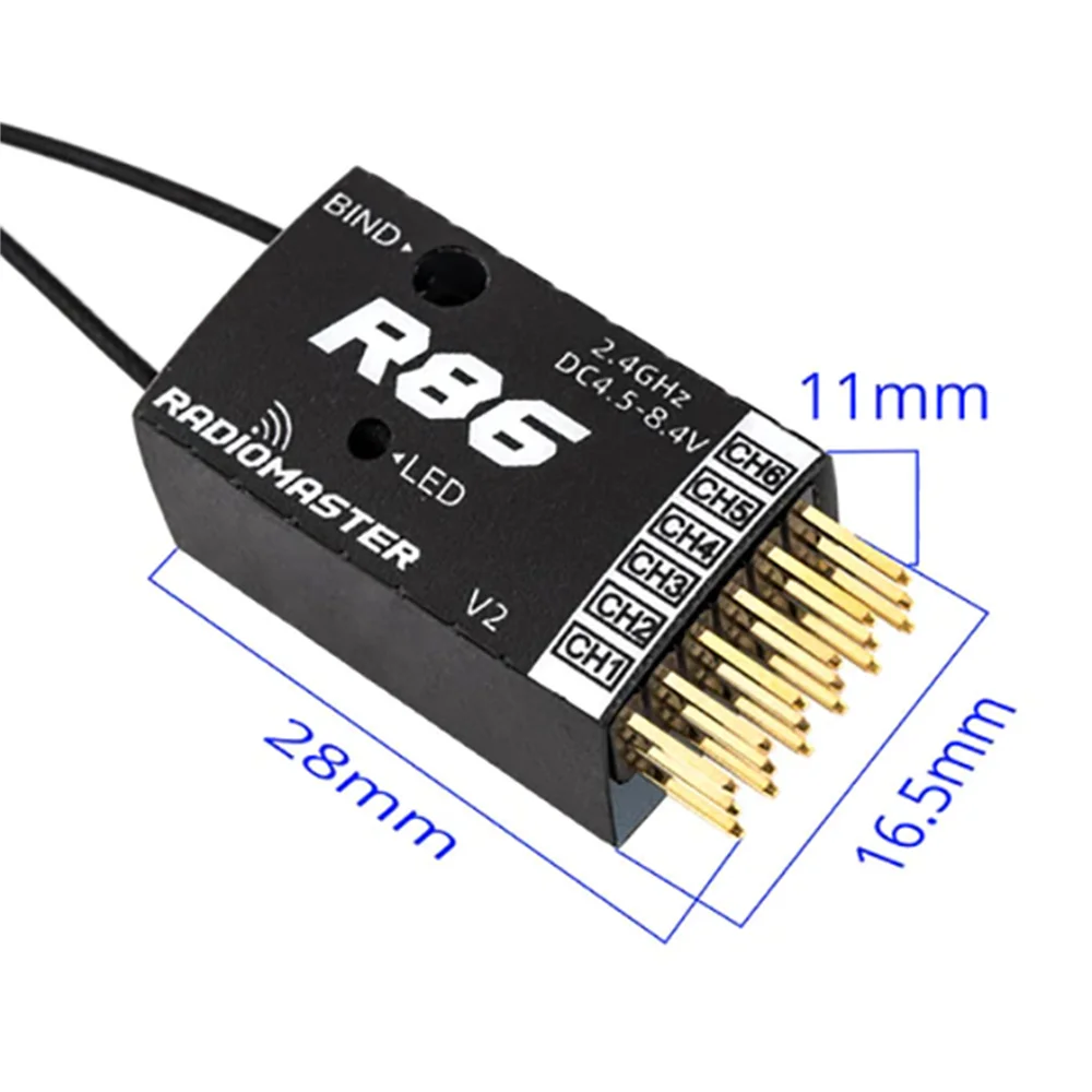 Receptor Radiomaster R86 V2 6CH, Compatible con PWM RC para transmisor Frsky D8 D16 SFHSS Radiomaster TX12 T16S