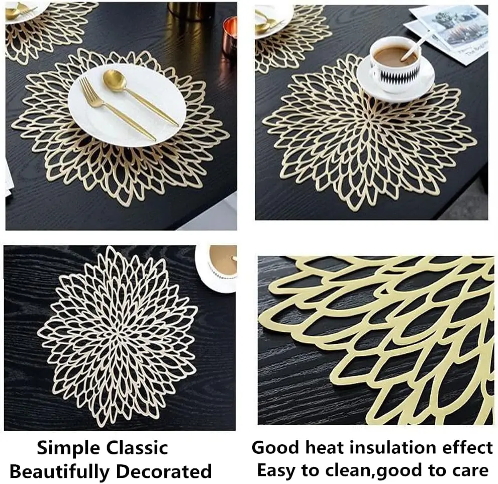مجموعات المفارش البلاستيكية جولة ورقة مكان الحصير قابل للغسل مقاومة للحرارة الفينيل الجدول الحصير للمطبخ طاولة طعام مفرش طاولة الزفاف #2
