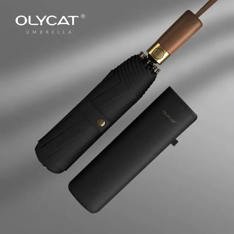 

Fully Automatic Wooden Handle Umbrella Men High End Business Folding Umbrella UV Protection Women's Parasol Sunny and Rainy Use