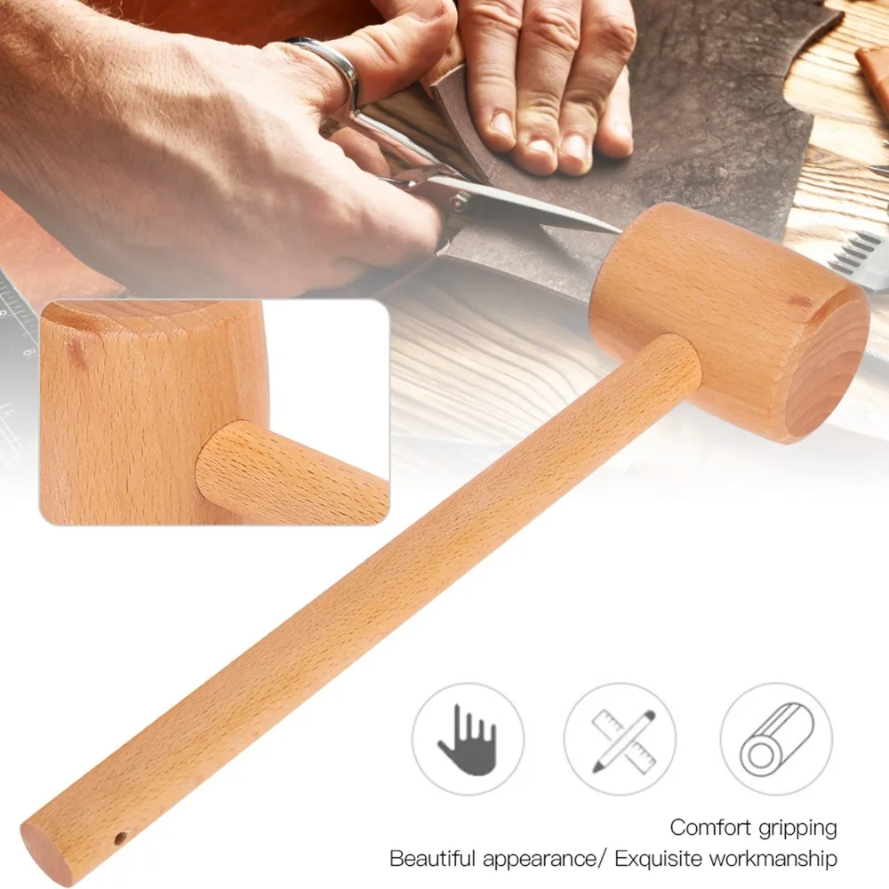 Solid Wood Wooden Mallet High Hardness Hand-Made Beech Wood Hammer Damage-Free Striking Carving Design Leather Craft Hammer